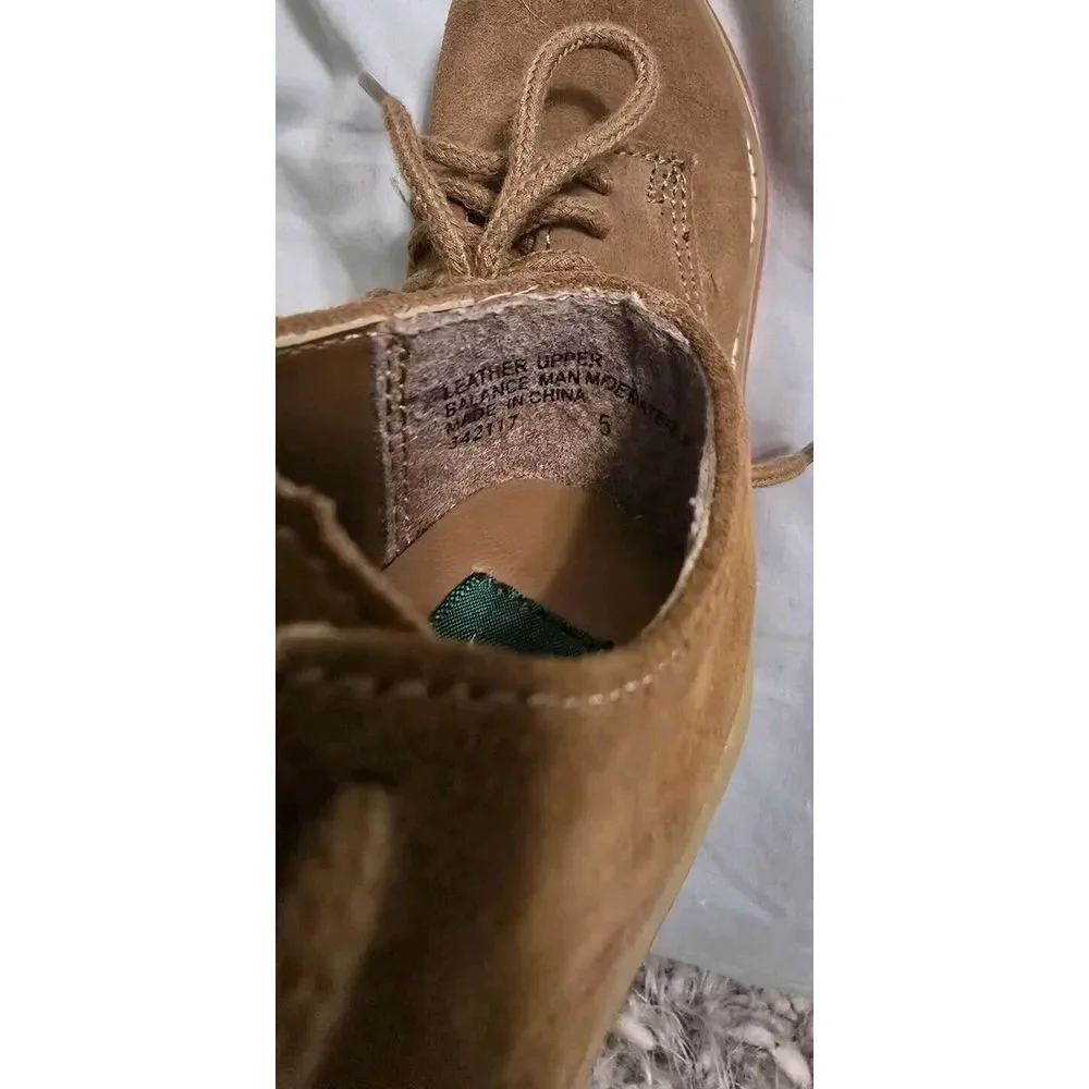 Drexlite Kids Unisex Buck Oxfords Classic Retro Tan Leather Suede Dress Shoes 5M